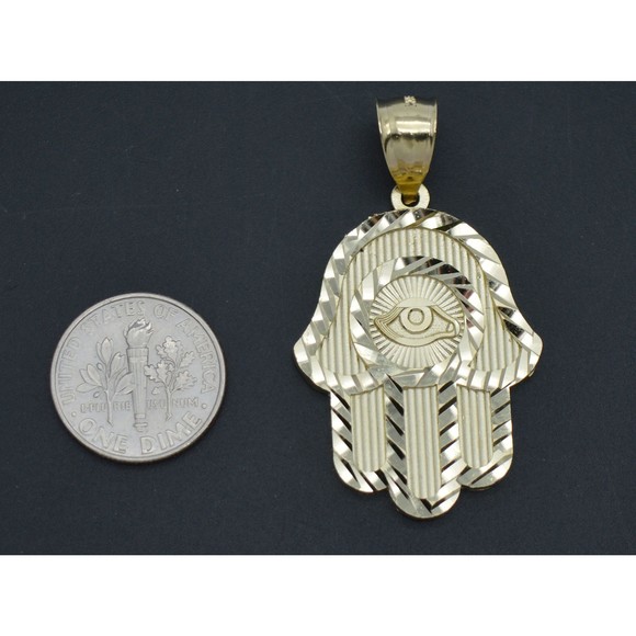 Real Solid 10K Yellow Gold Shiny Hamsa Evil Eye Charm Pendant 3.8gr - Picture 3 of 7